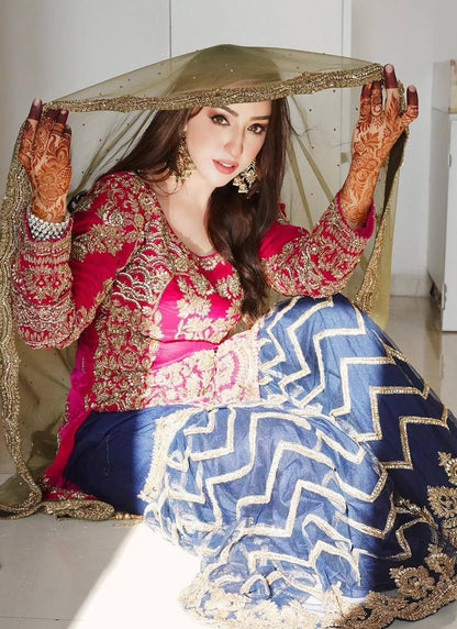 Faux Georgette Red Party Wear Embroidery Work Readymade Sharara Suit 386068