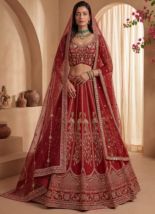 Red Gadhwal Premium Silk Embroidery Work Wedding Wear Lehenga Choli SW603899