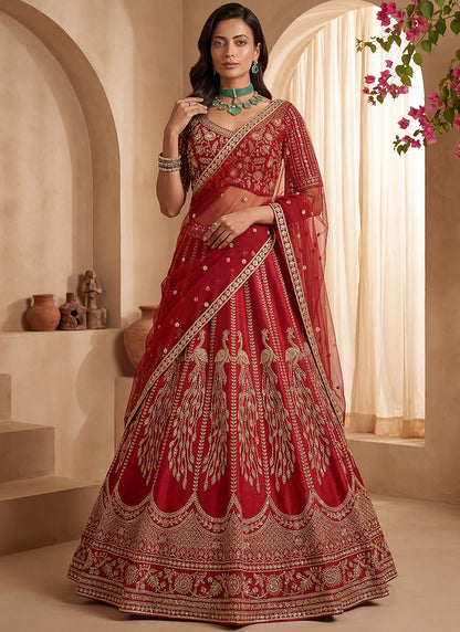 Red Gadhwal Premium Silk Embroidery Work Wedding Wear Lehenga Choli SW603899