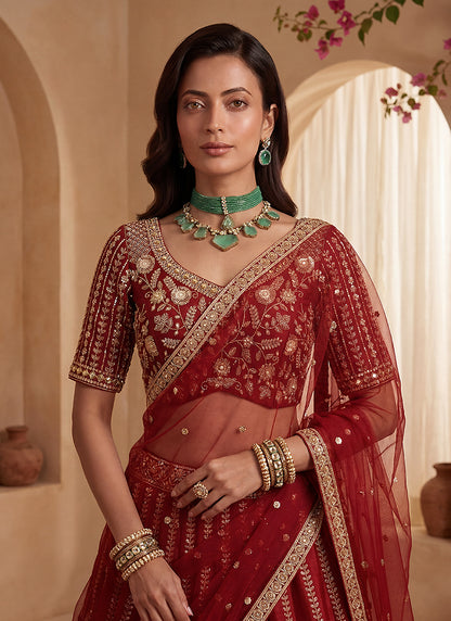 Red Gadhwal Premium Silk Embroidery Work Wedding Wear Lehenga Choli SW603899