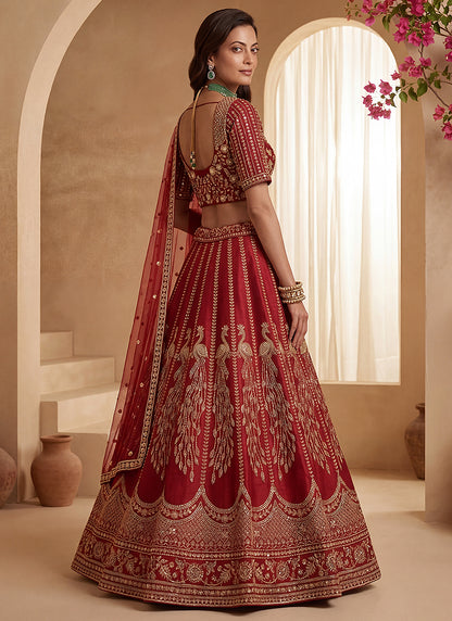 Red Gadhwal Premium Silk Embroidery Work Wedding Wear Lehenga Choli SW603899