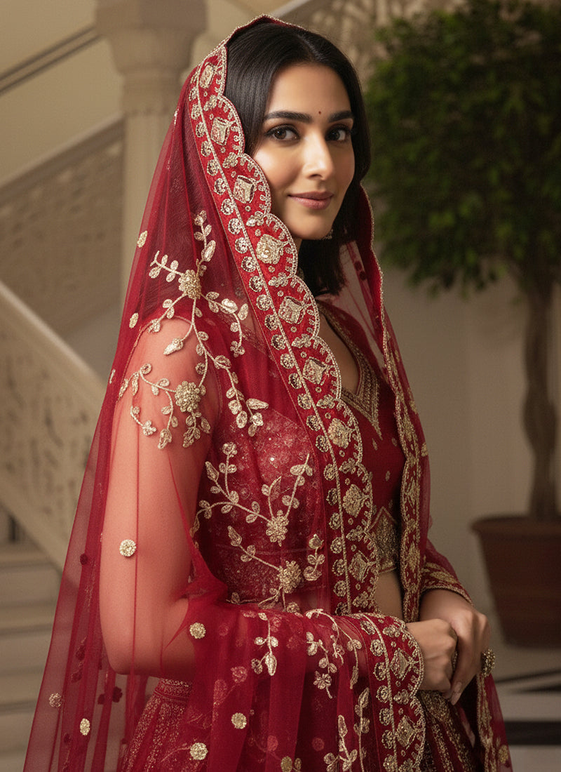 Gadhwal Silk Red Bridal Wear Heavy Work Lehenga Choli 387446