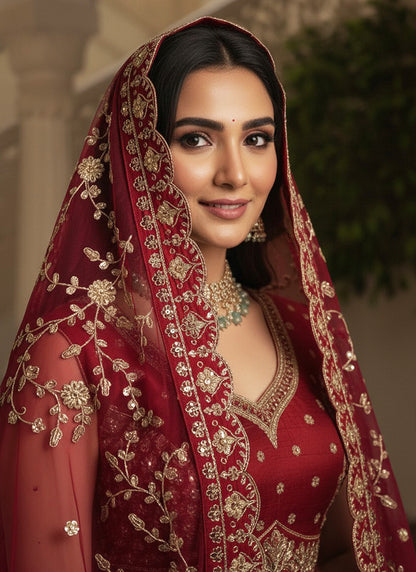 Gadhwal Silk Red Bridal Wear Heavy Work Lehenga Choli 387446