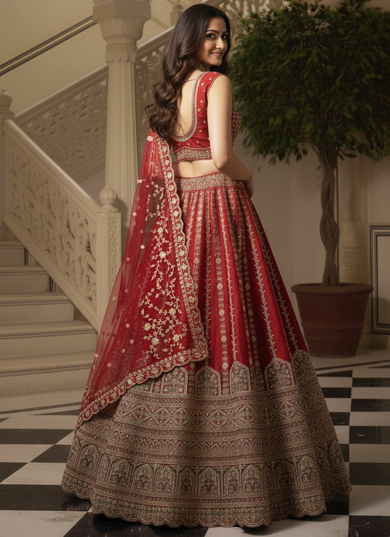 Gadhwal Silk Red Bridal Wear Heavy Work Lehenga Choli 387446