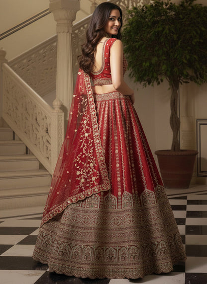 Gadhwal Silk Red Bridal Wear Heavy Work Lehenga Choli 387446
