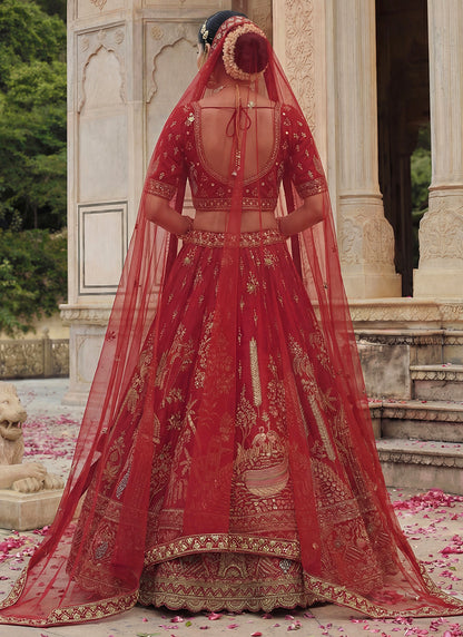 Red Gadhwal Silk Zari Embroidery Work Bridal Wear Bridal Lehenga Choli SW832656