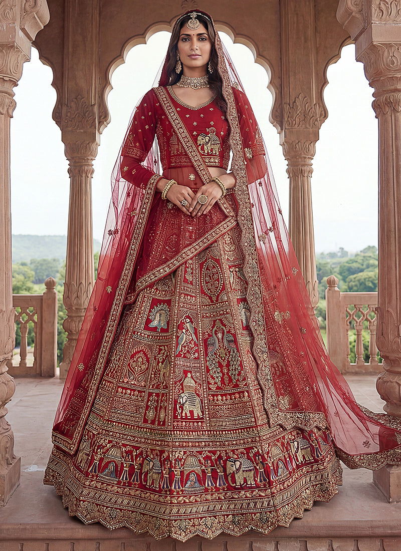 Red Gadhwal Silk Embroidery Work Wedding Wear Lehenga Choli SW144776