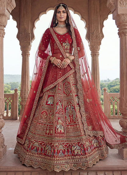 Red Gadhwal Silk Embroidery Work Wedding Wear Lehenga Choli SW144776