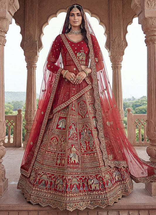 Red Gadhwal Silk Embroidery Work Wedding Wear Lehenga Choli SW144776