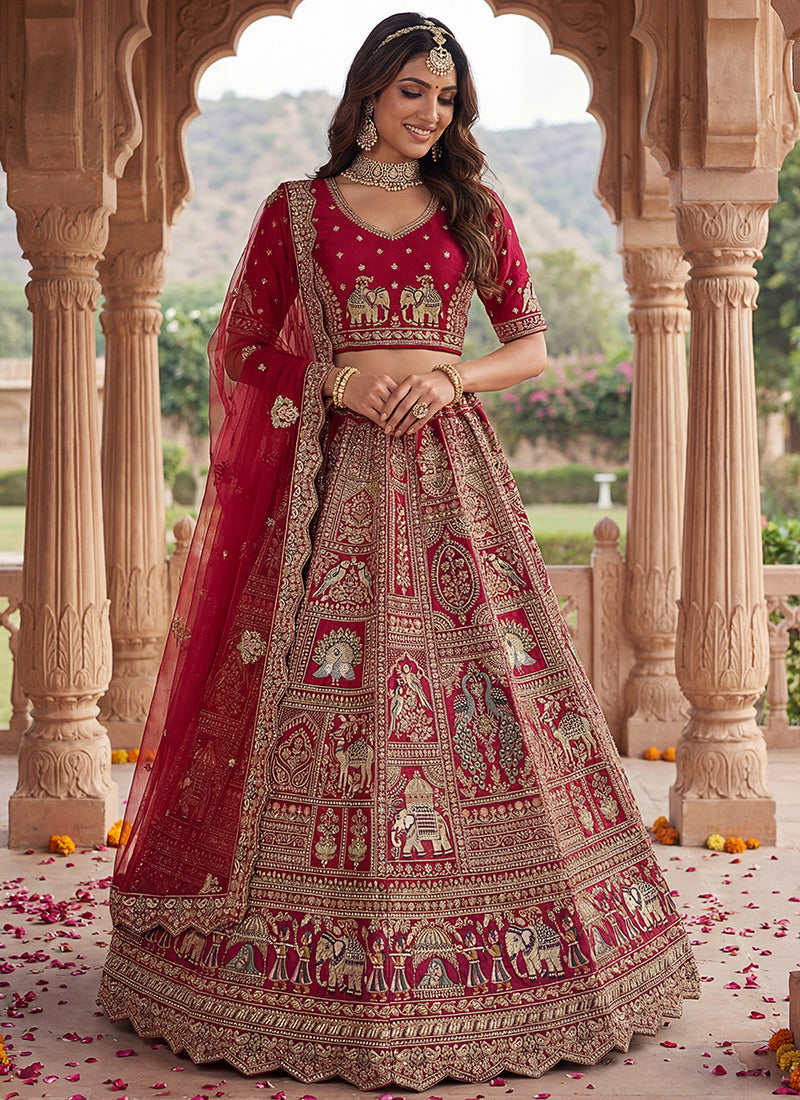Red Gadhwal Silk Embroidery Work Wedding Wear Lehenga Choli SW144776
