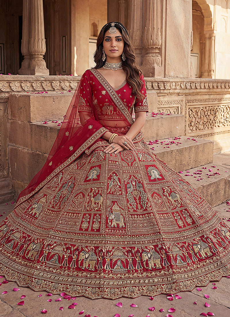 Red Gadhwal Silk Embroidery Work Wedding Wear Lehenga Choli SW144776