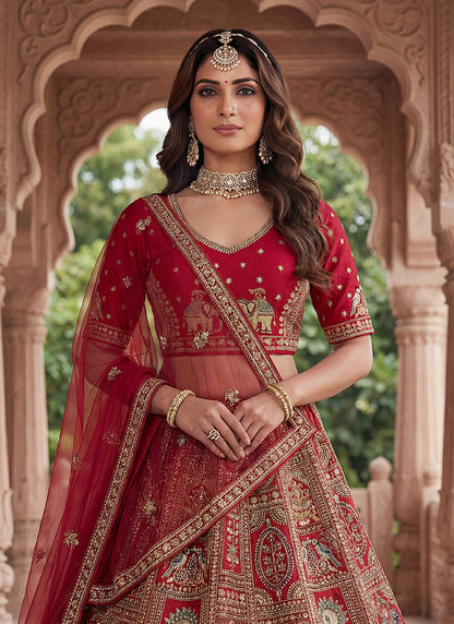 Red Gadhwal Silk Embroidery Work Wedding Wear Lehenga Choli SW144776