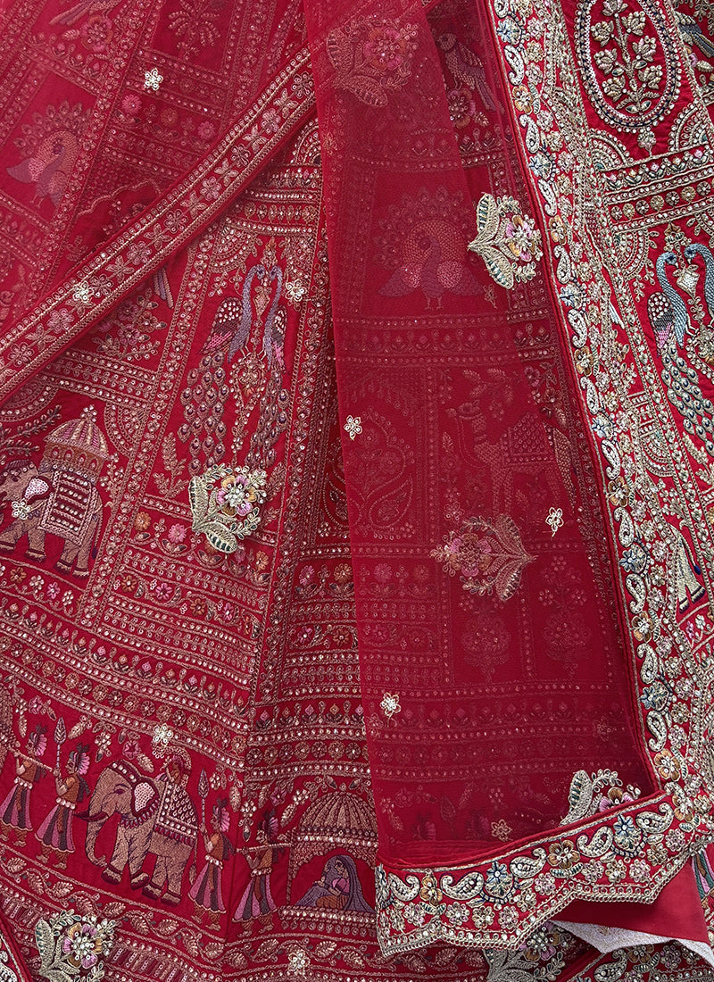 Red Gadhwal Silk Embroidery Work Wedding Wear Lehenga Choli SW144776