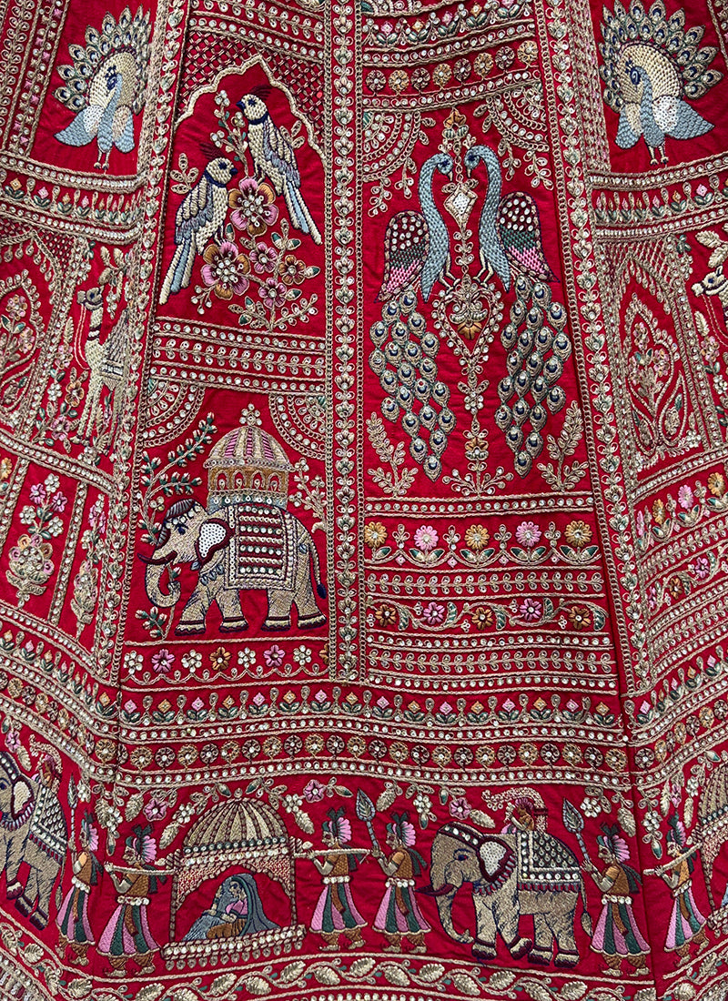 Red Gadhwal Silk Embroidery Work Wedding Wear Lehenga Choli SW144776