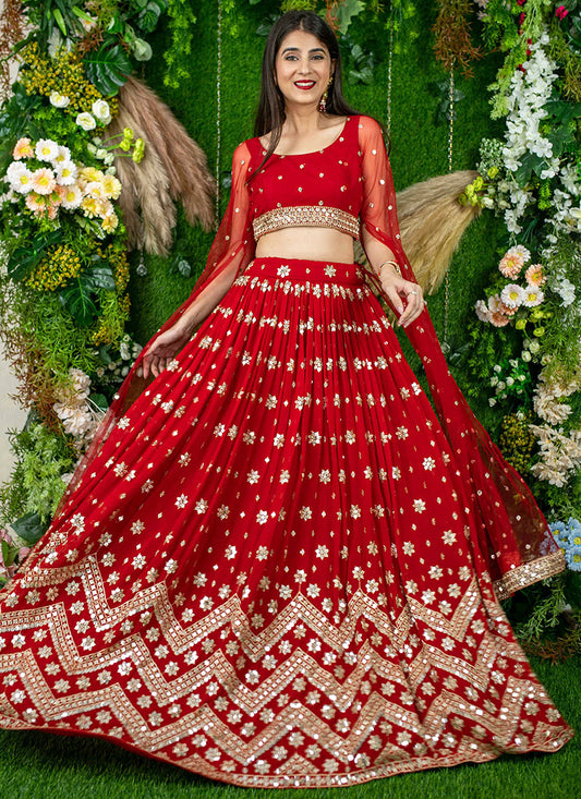 Red Georgette Sequins Festival Wear Lehenga Choli SW154626