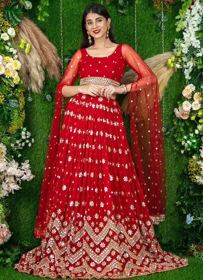 Red Georgette Sequins Festival Wear Lehenga Choli SW154626