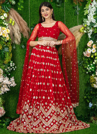 Red Georgette Sequins Festival Wear Lehenga Choli SW154626