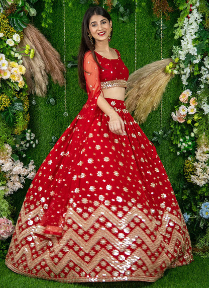 Red Georgette Sequins Festival Wear Lehenga Choli SW154626