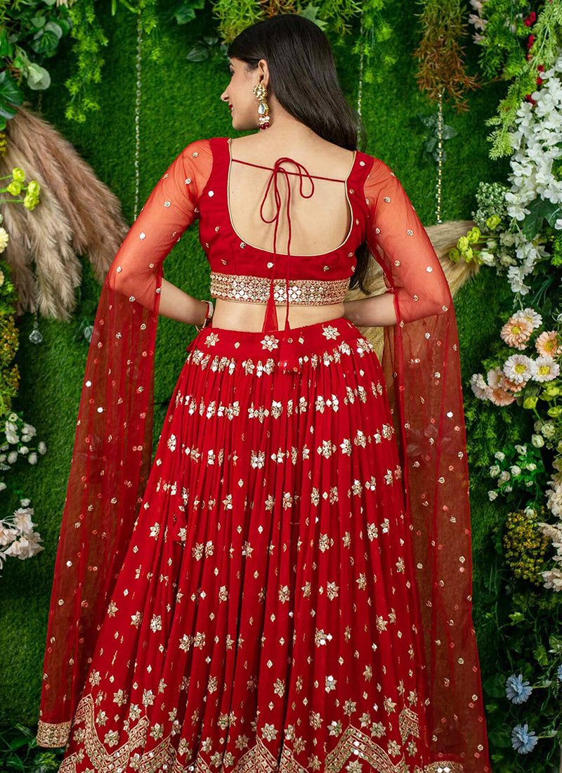 Red Georgette Sequins Festival Wear Lehenga Choli SW154626