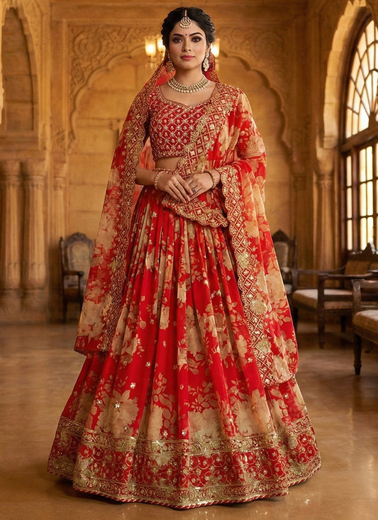 Red Georgette Digital Print Work Occasional Wear Lehenga Choli SW299717