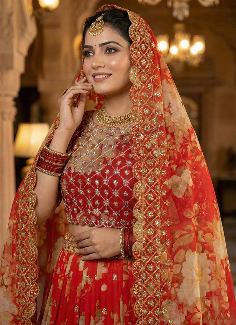 Red Georgette Digital Print Work Occasional Wear Lehenga Choli SW299717