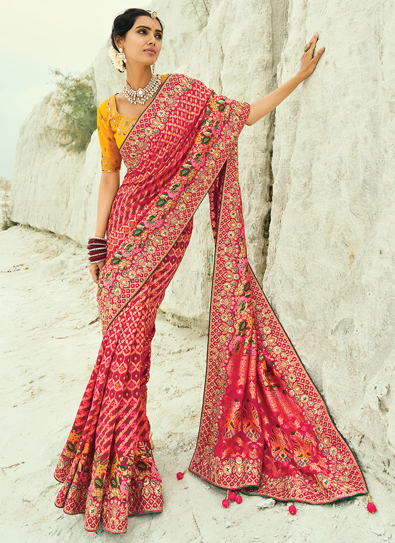 Georgette Red Saree with Heavy Hand Work for Wedding Wear 383300