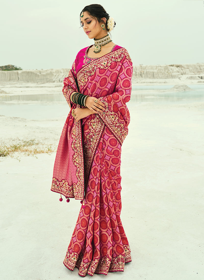 Georgette Red Saree with Heavy Hand Work for Wedding Wear 383303