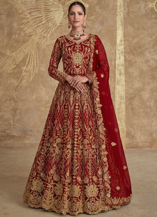 Red Net Embroidery Work Wedding Wear Anarkali Suit SW554441