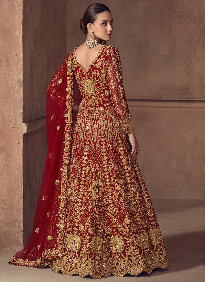 Red Net Embroidery Work Wedding Wear Anarkali Suit SW554441