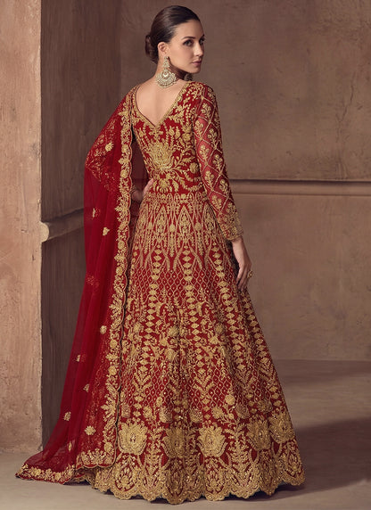 Red Net Embroidery Work Wedding Wear Anarkali Suit SW554441