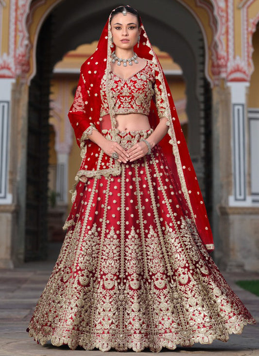 Red Net Sequin Work Wedding Wear Lehenga Choli SW982102