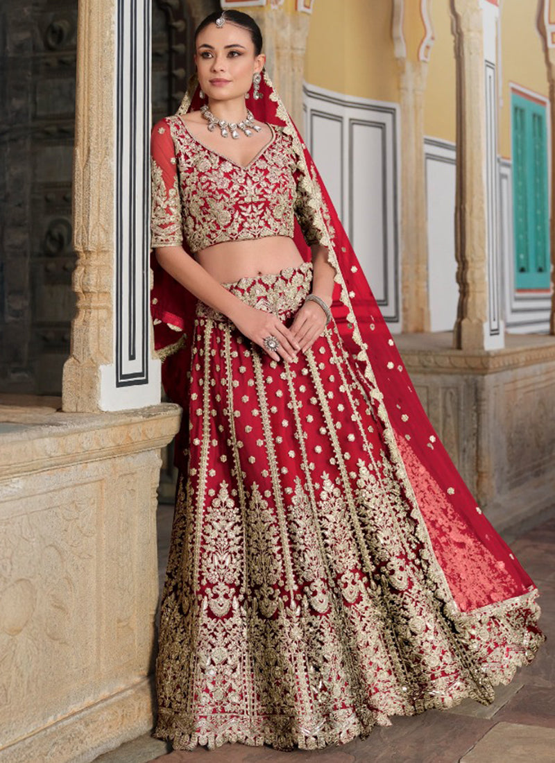 Red Net Sequin Work Wedding Wear Lehenga Choli SW982102