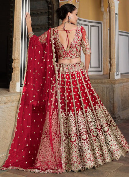 Red Net Sequin Work Wedding Wear Lehenga Choli SW982102