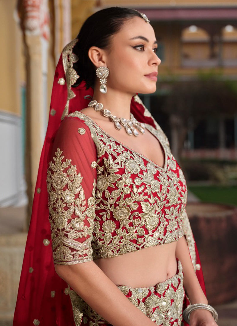 Red Net Sequin Work Wedding Wear Lehenga Choli SW982102
