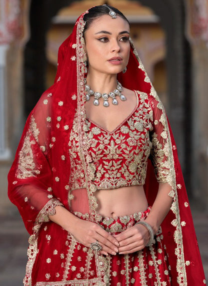Red Net Sequin Work Wedding Wear Lehenga Choli SW982102