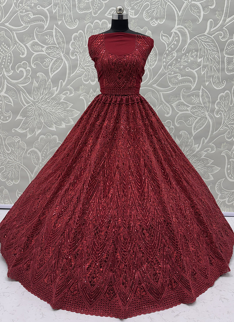 Red Net Sequins Work  Wedding Wear Lehenga Choli SW675942