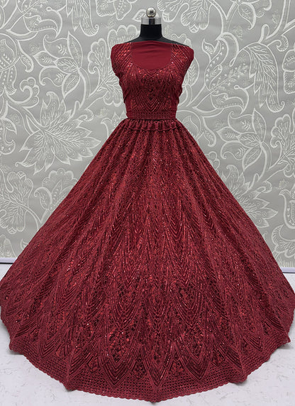 Red Net Sequins Work  Wedding Wear Lehenga Choli SW675942