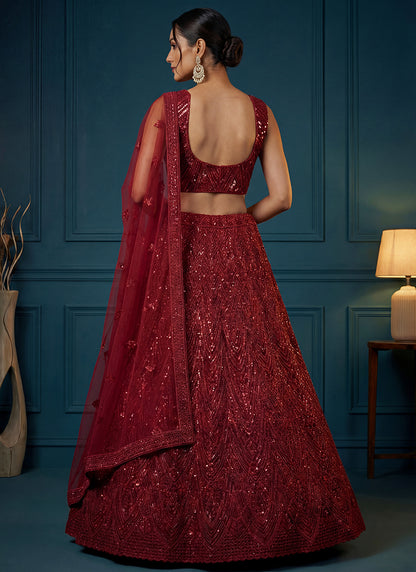Red Net Sequins Work  Wedding Wear Lehenga Choli SW675942