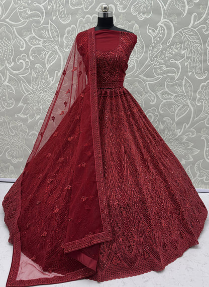 Red Net Sequins Work  Wedding Wear Lehenga Choli SW675942