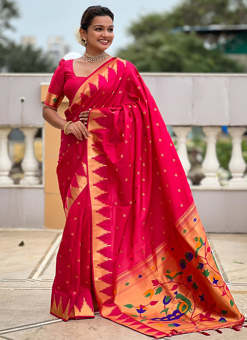 Paithni Silk Red Saree with Weaving Work for Wedding Wear 382533