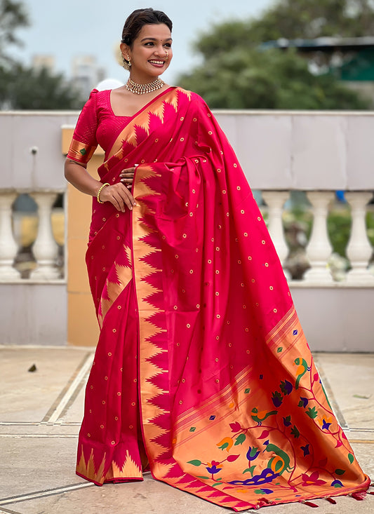 Paithni Silk Red Saree with Weaving Work for Wedding Wear 382533
