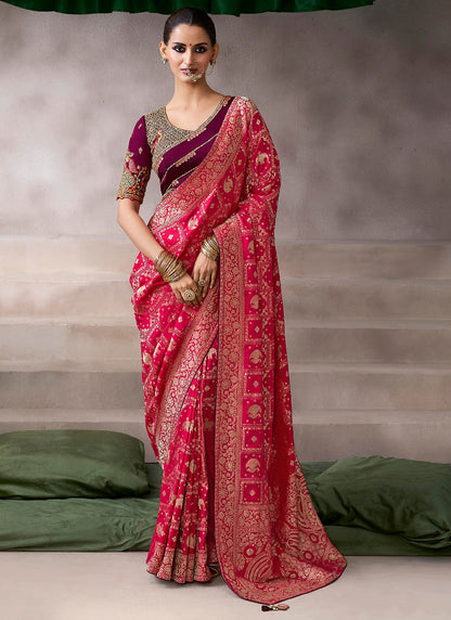 Pure Crepe Red Wedding Wear Heavy Work Wedding Saree 387283