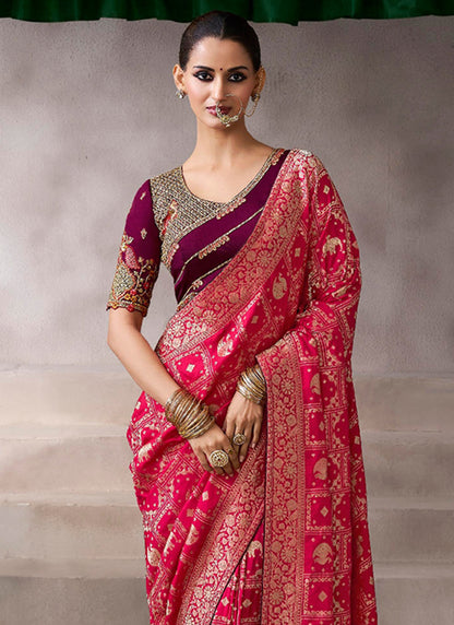 Pure Crepe Red Wedding Wear Heavy Work Wedding Saree 387283