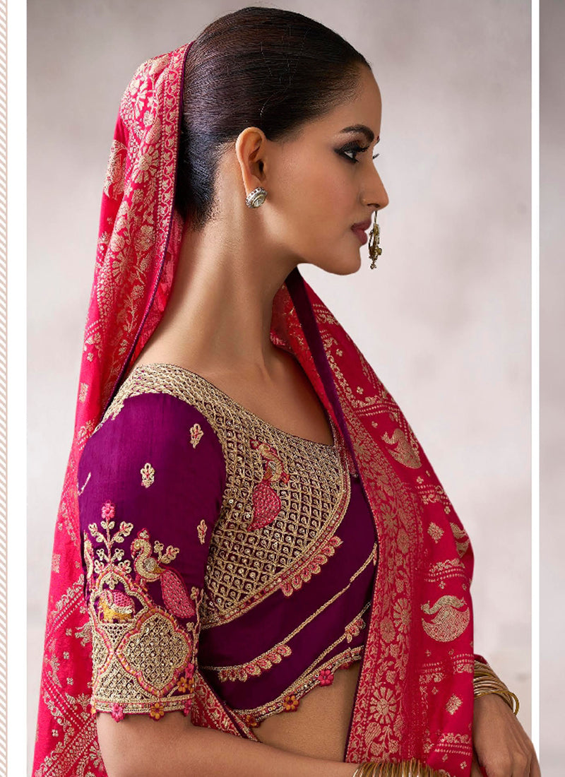 Pure Crepe Red Wedding Wear Heavy Work Wedding Saree 387283