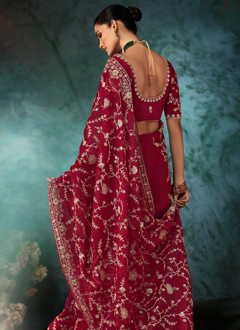 Pure Fancy Red Bridal Wear Heavy Work Bridal Saree 387347