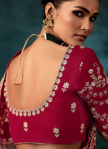 Pure Fancy Red Bridal Wear Heavy Work Bridal Saree 387347