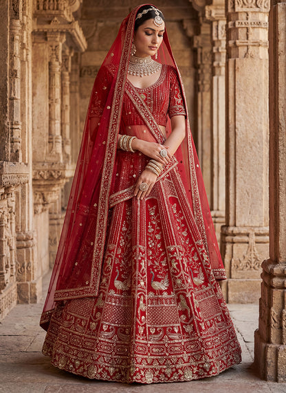 Silk Red Bridal Lehenga Choli Embroidery Work Lehenga Choli 390676