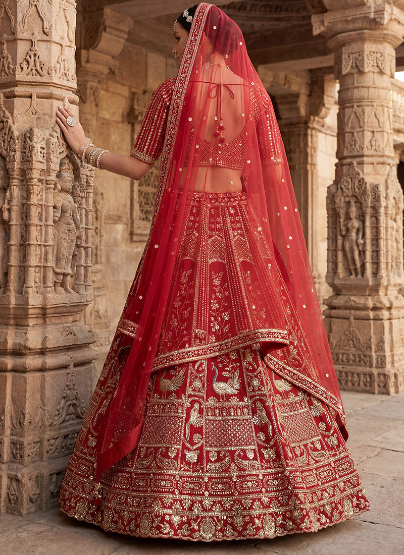 Silk Red Bridal Lehenga Choli Embroidery Work Lehenga Choli 390676