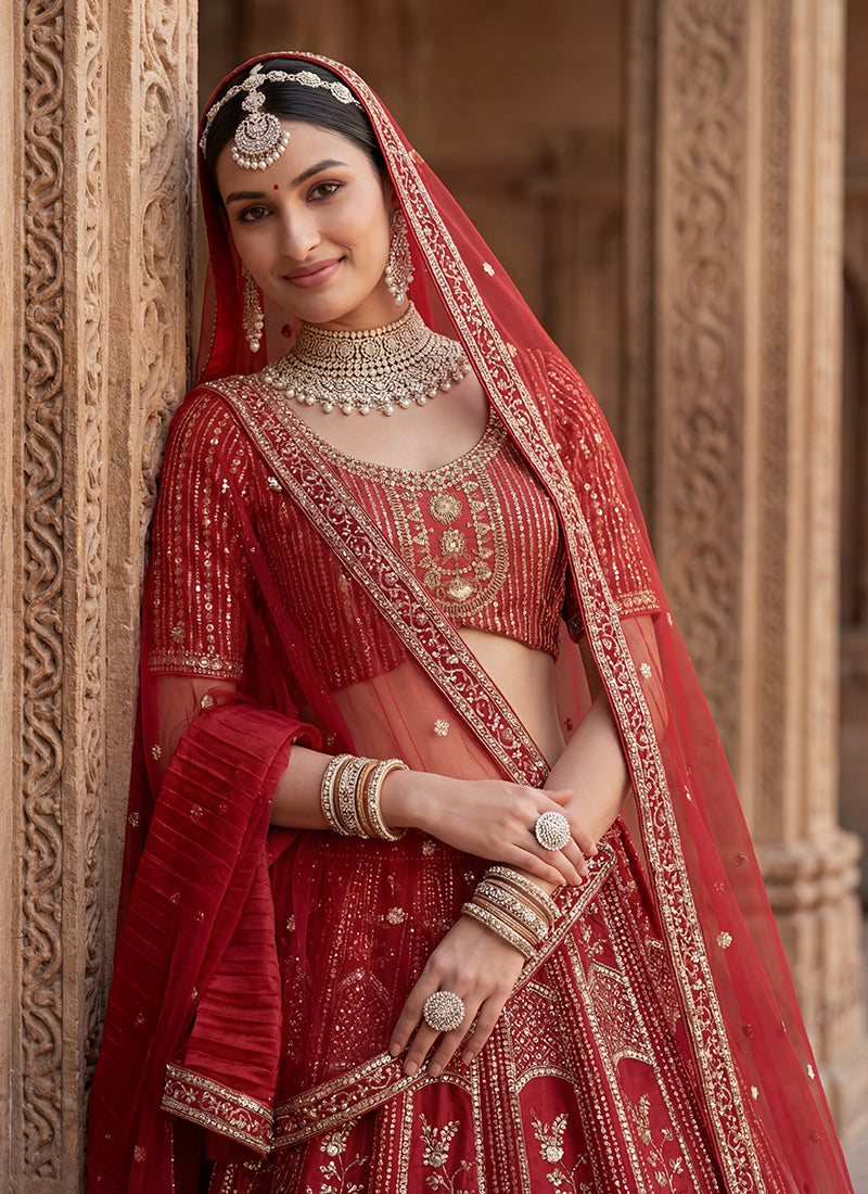 Silk Red Bridal Lehenga Choli Embroidery Work Lehenga Choli 390676