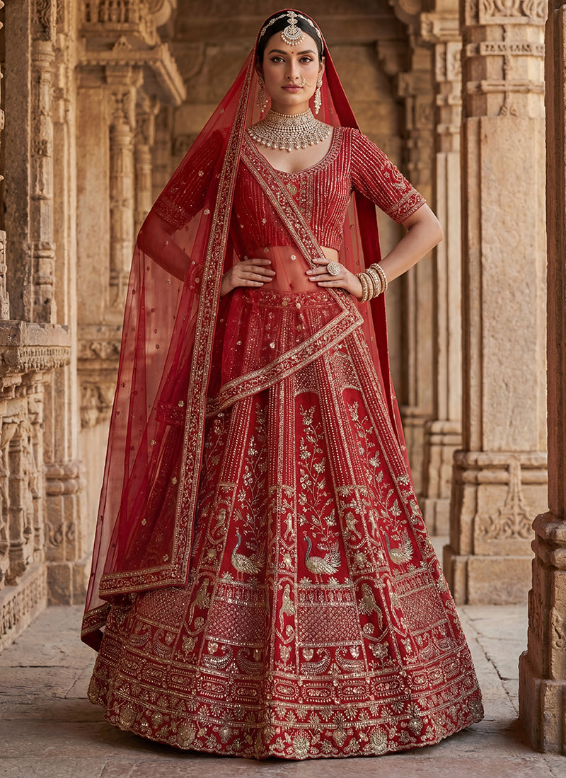 Silk Red Bridal Lehenga Choli Embroidery Work Lehenga Choli 390676